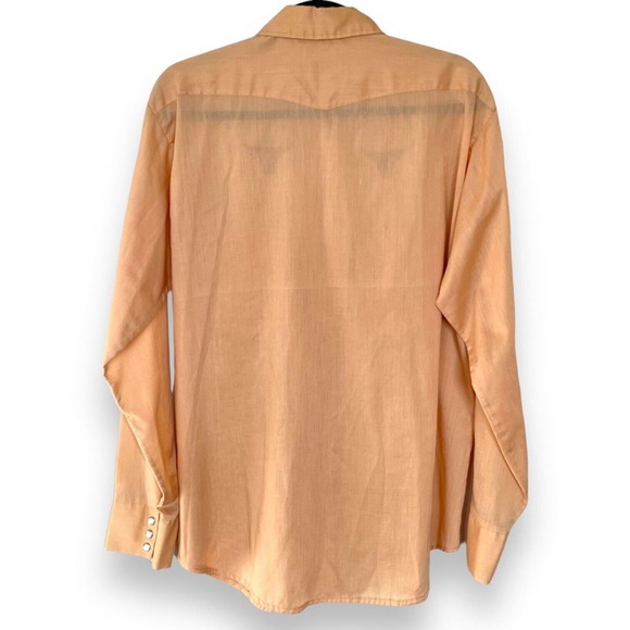 1970s RANCH Western Wear Light Brown Gold Embroidered Pearl Snap Shirt 16-16.5 - Picture 3 of 3